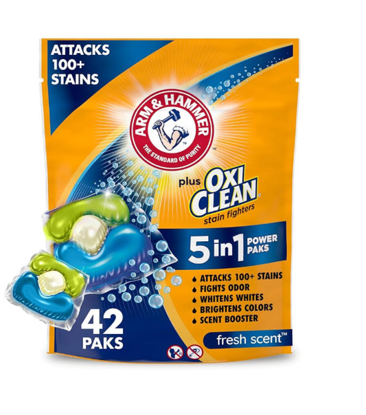 Arm & Hammer Plus Oxi Clean Stain Fighters 5 in 1 power paks, 42ct