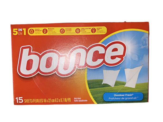 Bounce Dryer Sheets, 15 Sheets, Outdoor Fresh Scent Fabric Softener Sheets