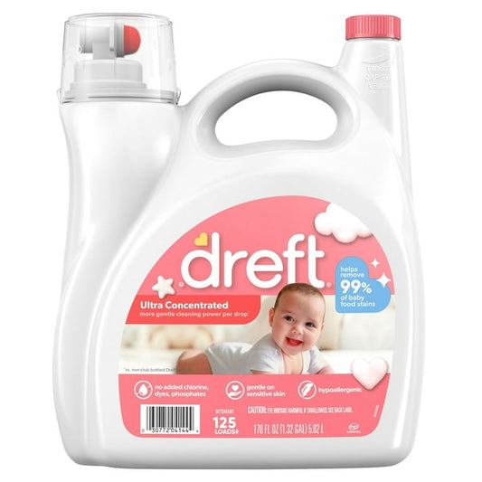 Dreft Ultra Concentrated Liquid Baby Laundry Detergent, 1 Count Per Pack 125 Loads