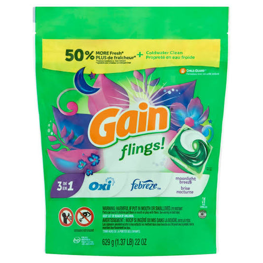 Gain flings Laundry Detergent Pacs, Long Lasting Scent, Moonlight Breeze, 31 Count