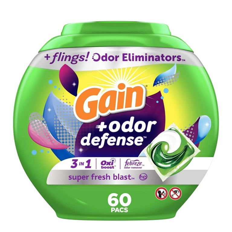 Gain Flings Laundry Detergent Pacs with Odor Defense, Super Fresh Blast Scent