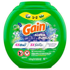 Gain Relax Super-Sized Flings Laundry Detergent Packs, Dewdrop Dream Scent, 32 Count
