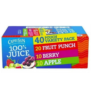 Capri Sun 100% Juice Variety Pack Box Pouches 6 fl. Oz. Pouches Flavors: Fruit Punch, Berry and Apple Juice (Pack of 40)